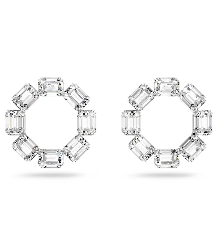 Swarovski Millenia Hoop Earrings, Octagon Cut Crystals, White, Rhodium Plated
