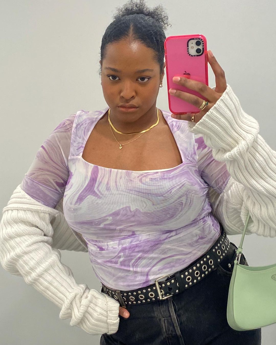 Spring Pattern Trends: Imani Randolph wears a marble print top