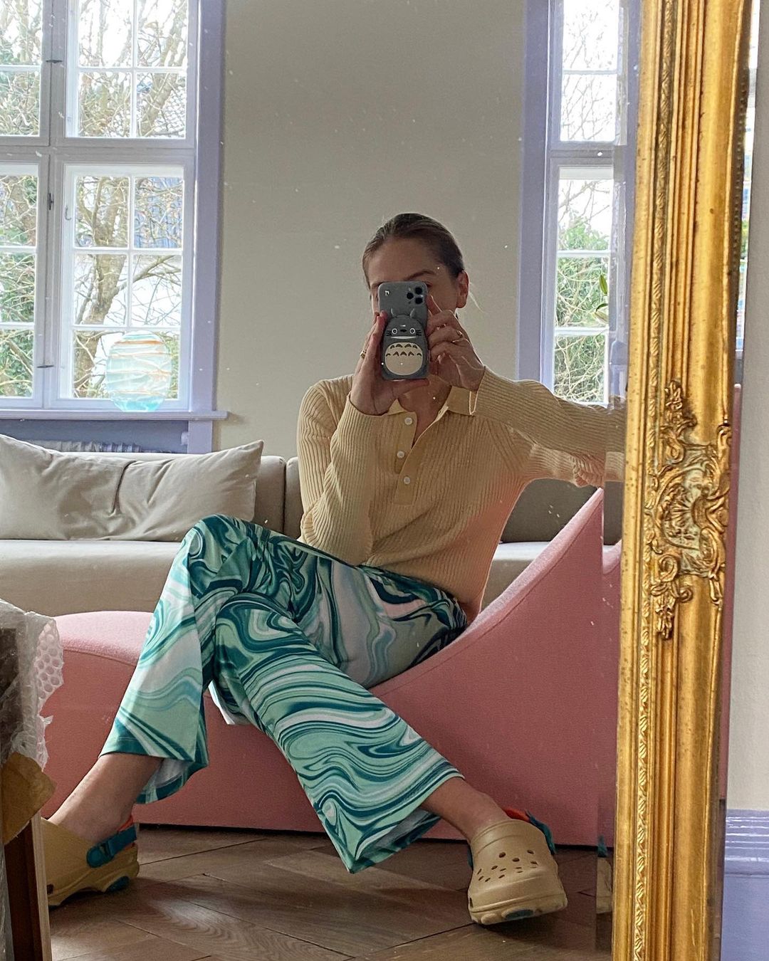 Spring Pattern Trends: Trine Kjaer wears marble print trousers