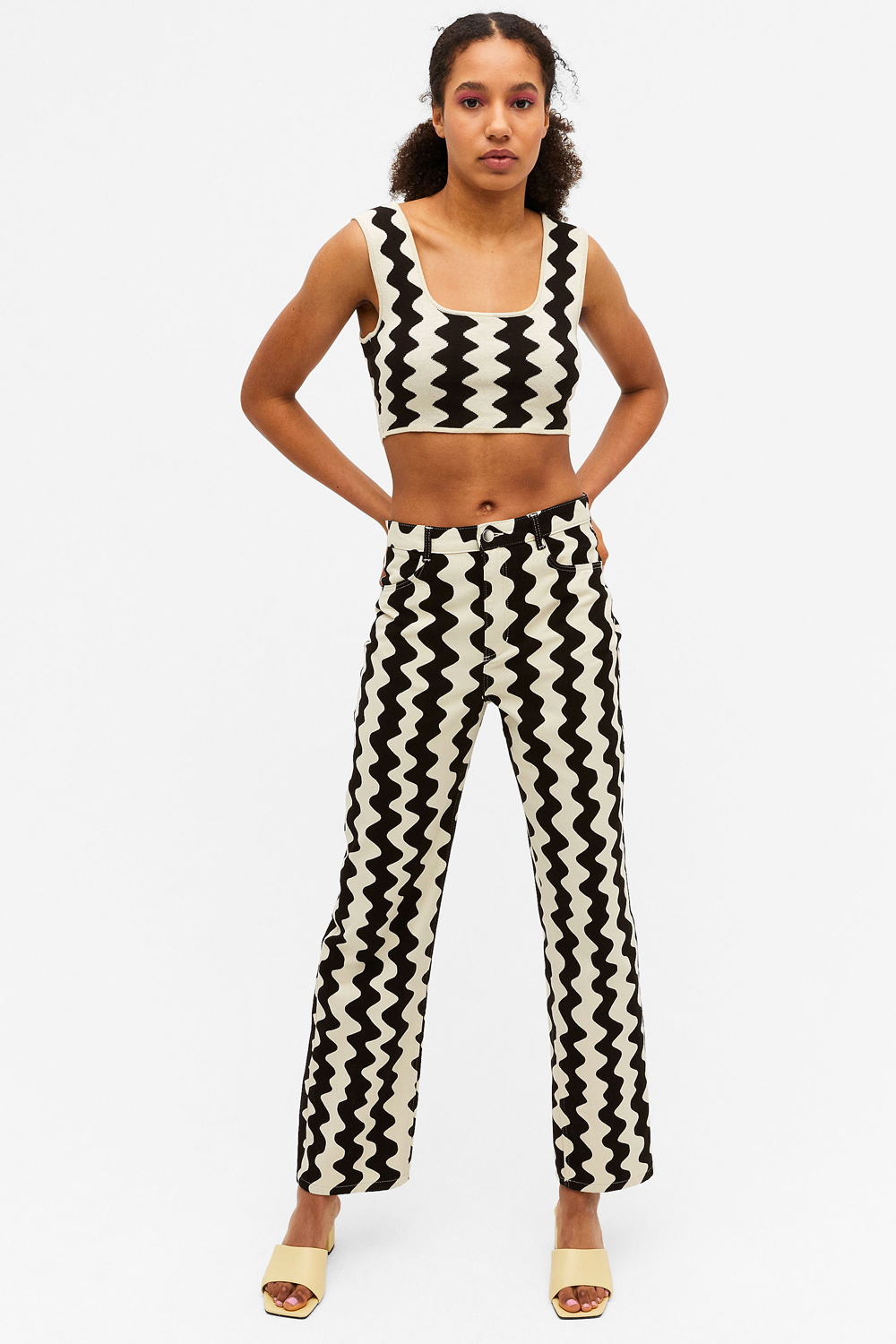 best printed jeans: monochrome wiggles at Monki