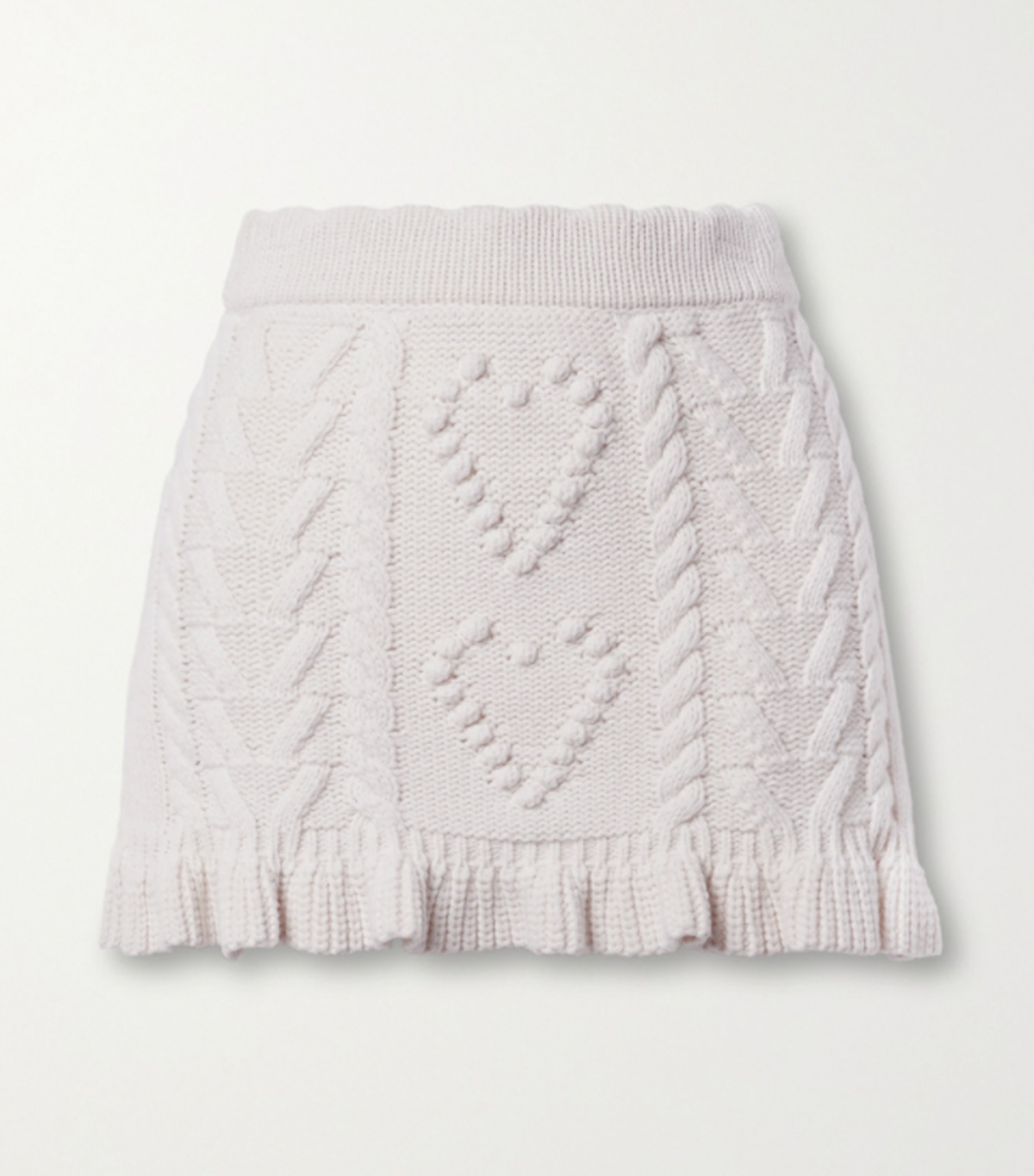 LoveShackFancy Brendana Ruffled Cable-Knit Mini Skirt
