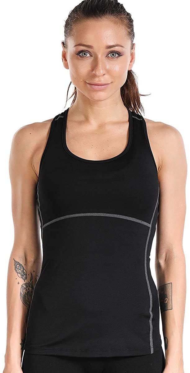 EVERWORTH Womens Racerback Workout Shirt Gym Sports Yoga Running Compression Dry Fit Tank Top 2 Colors