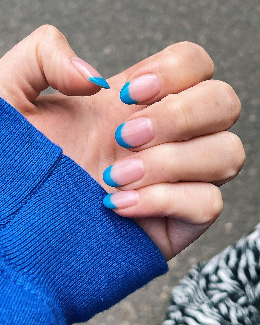 Colourful French manicures: Blue Moon