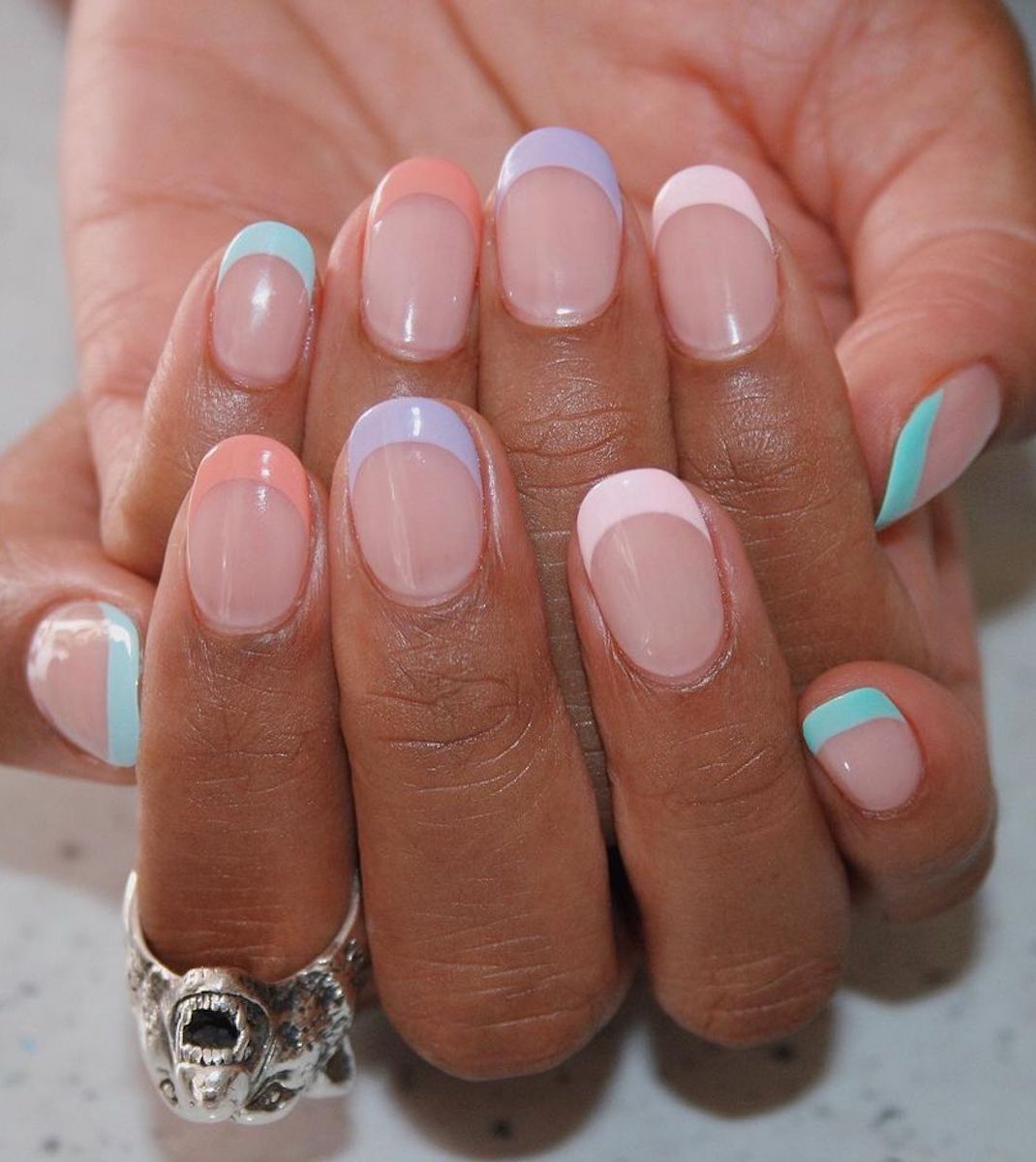 Colourful French manicures: Pretty Pastels