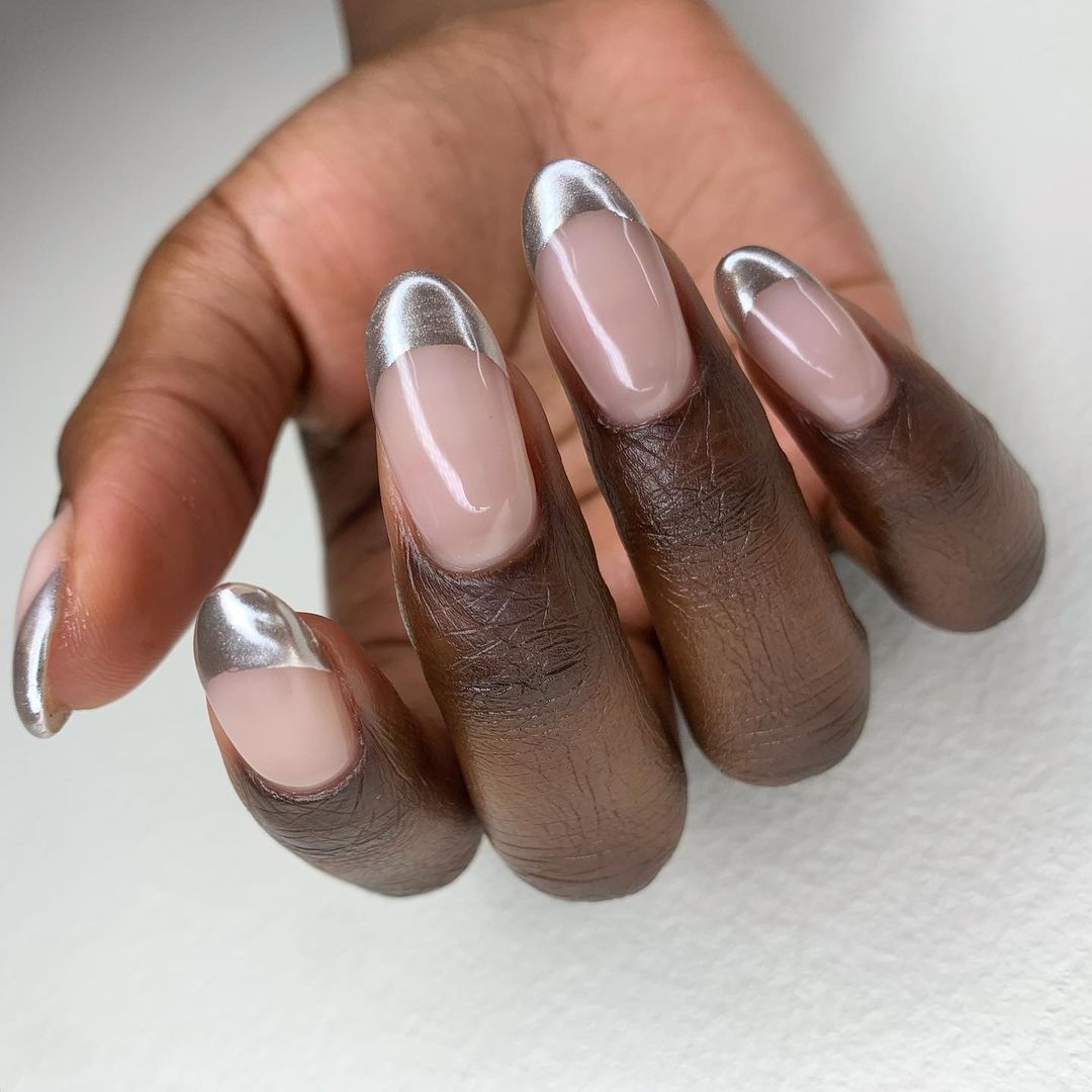 Colourful French manicures: Metallic Touches