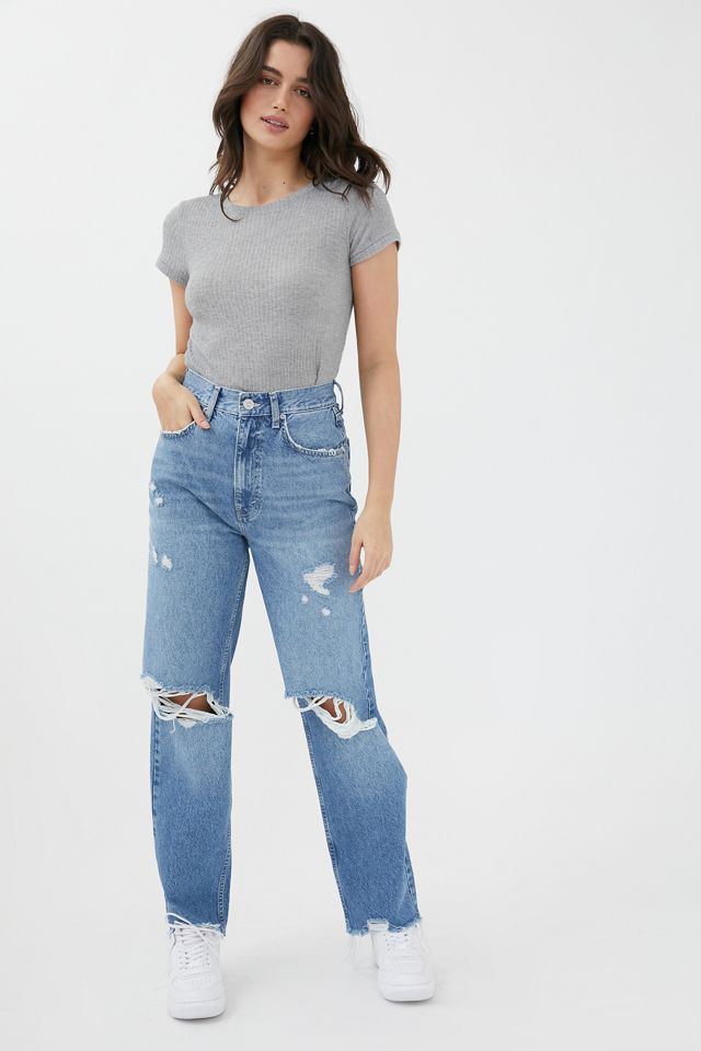 BDG High-Waisted Baggy Jean in Destroyed Medium Wash
