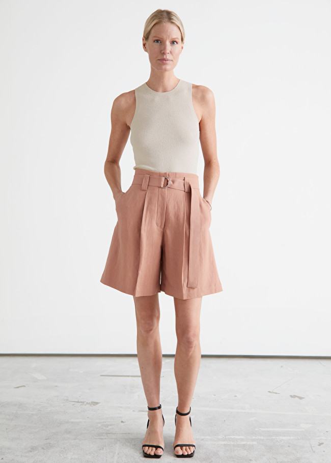 & Other Stories Wide Belted Press Crease Shorts