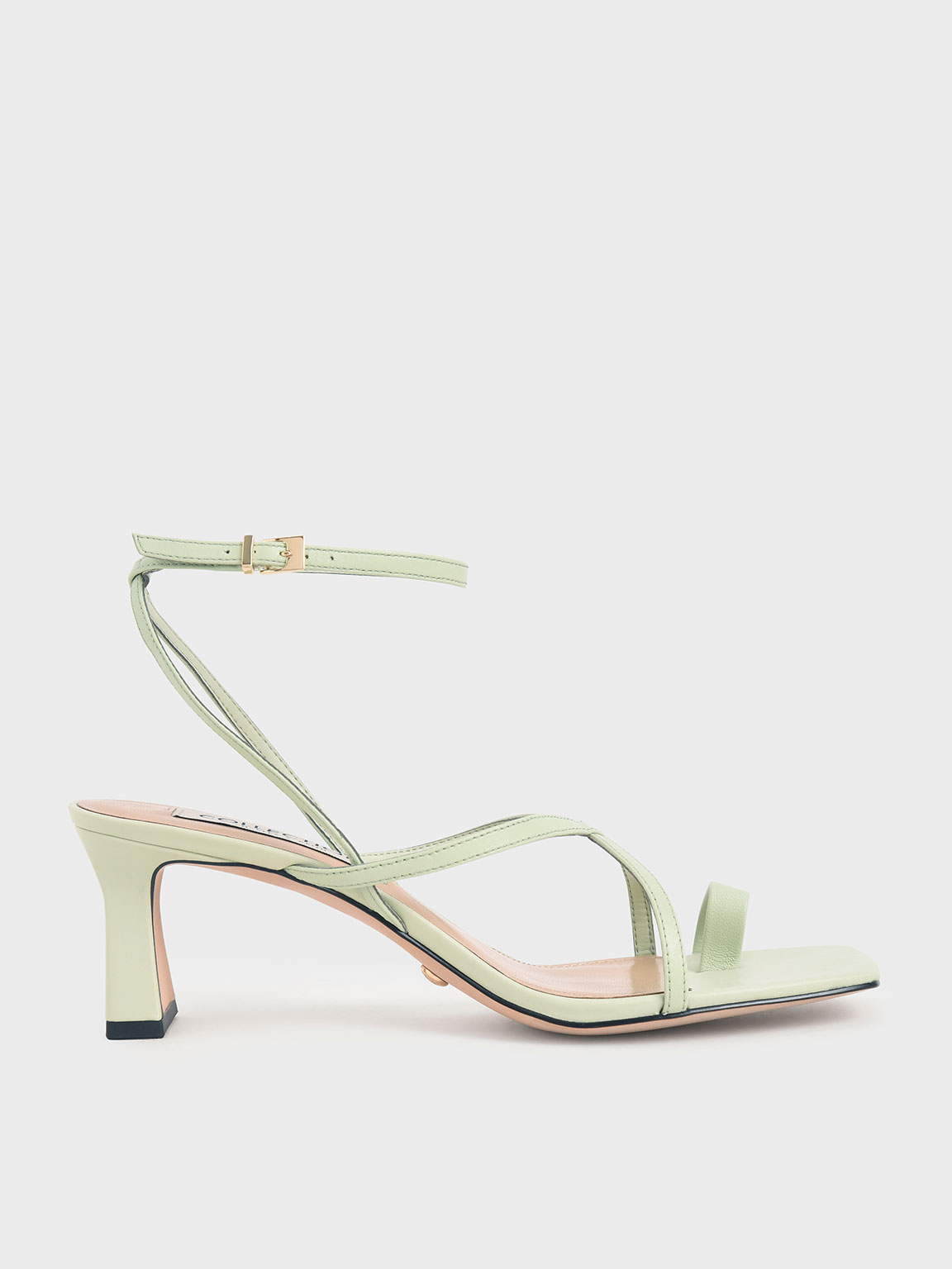 Charles & Keith Green Leather Strappy Crossover Sandals