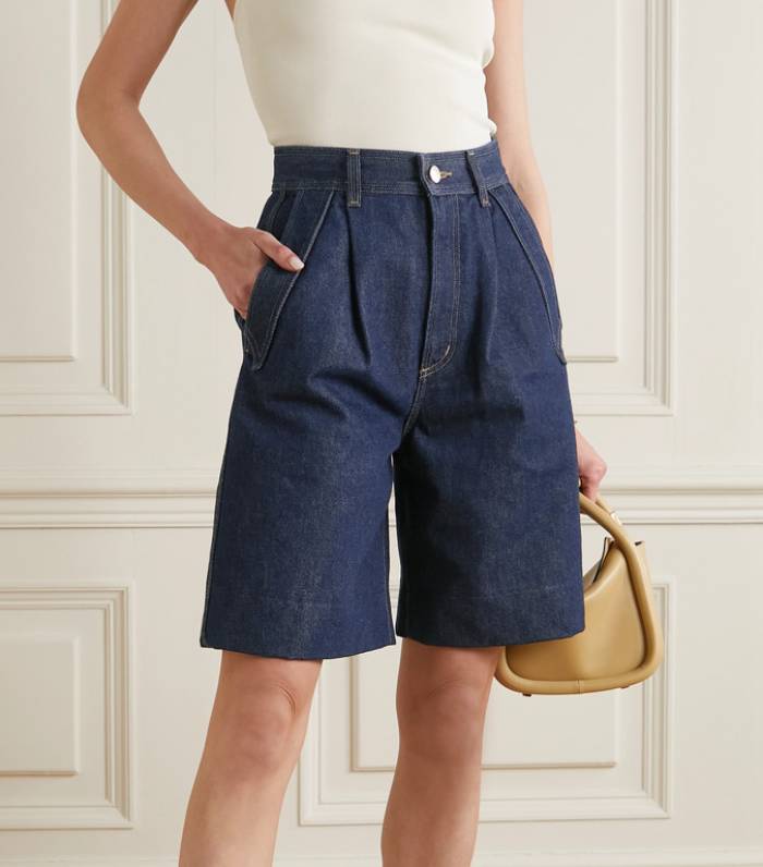 Goldsign The Pieced Pocket Pleated Denim Shorts