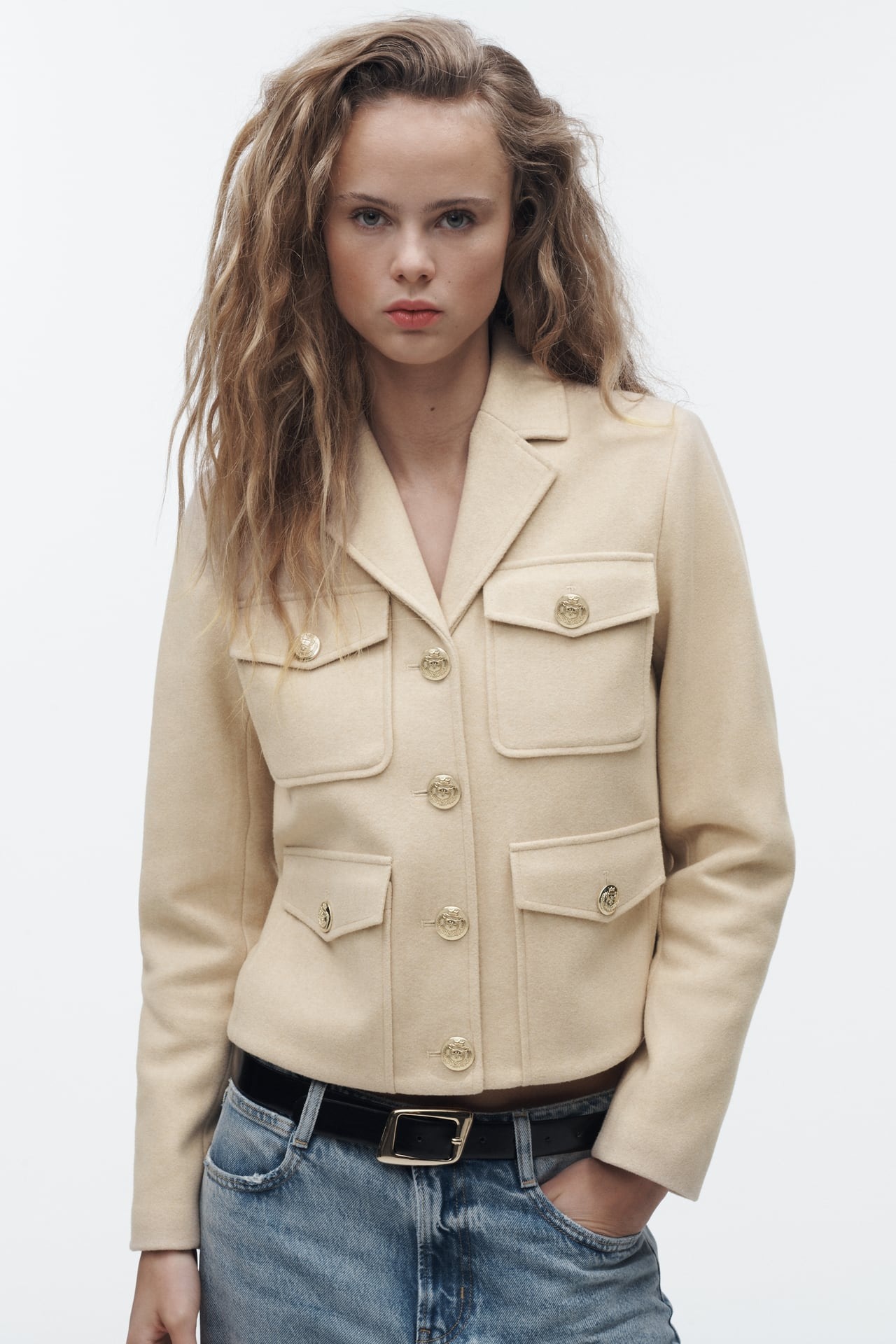 Zara Cropped Gold Button Jacket