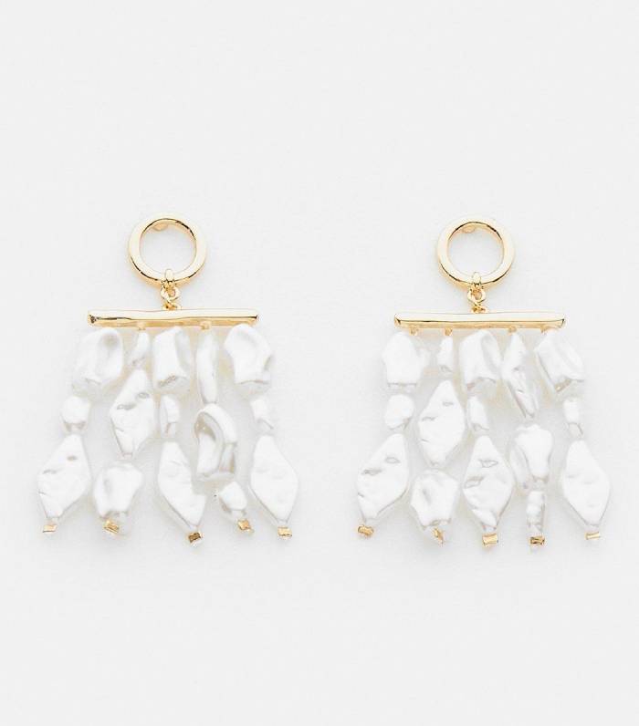 Karen Millen Gold Plated Pearl Tassel Earrings