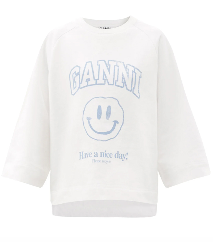 Ganni Smiley Face Recycled Cotton-Blend Sweatshirt