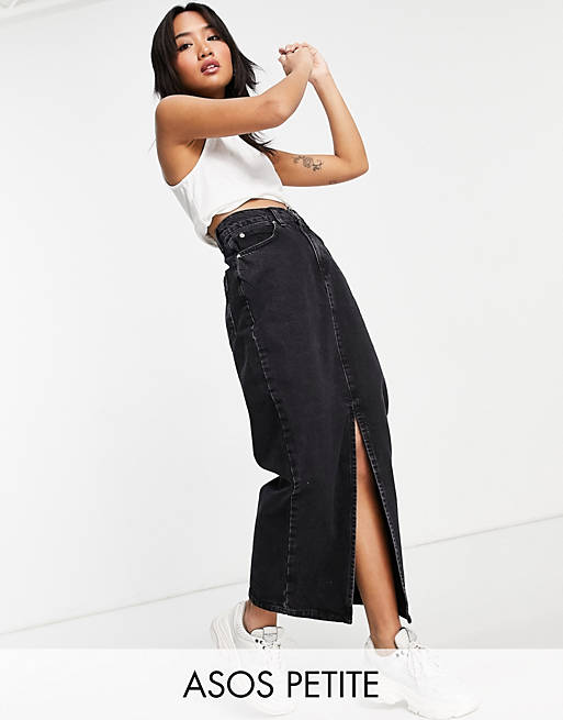 ASOS Design Petite Organic Cotton Blend Denim '90s Maxi Skirt in Washed Black