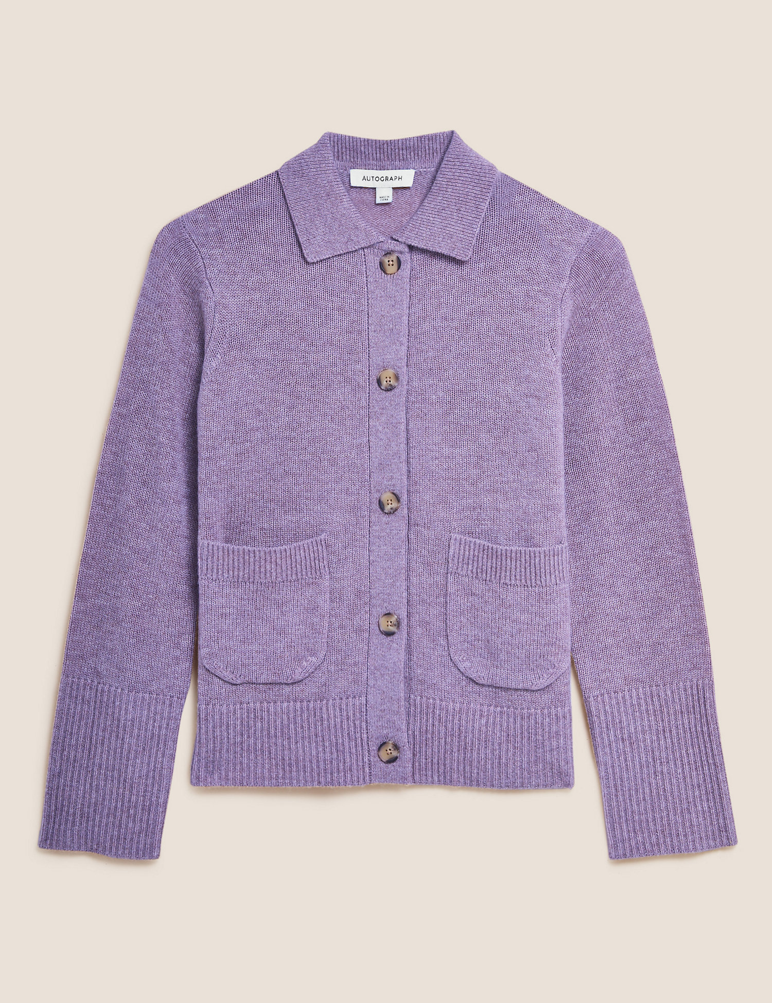 Marks and Spencer Merino Wool Collared Cardigan With Cashmere