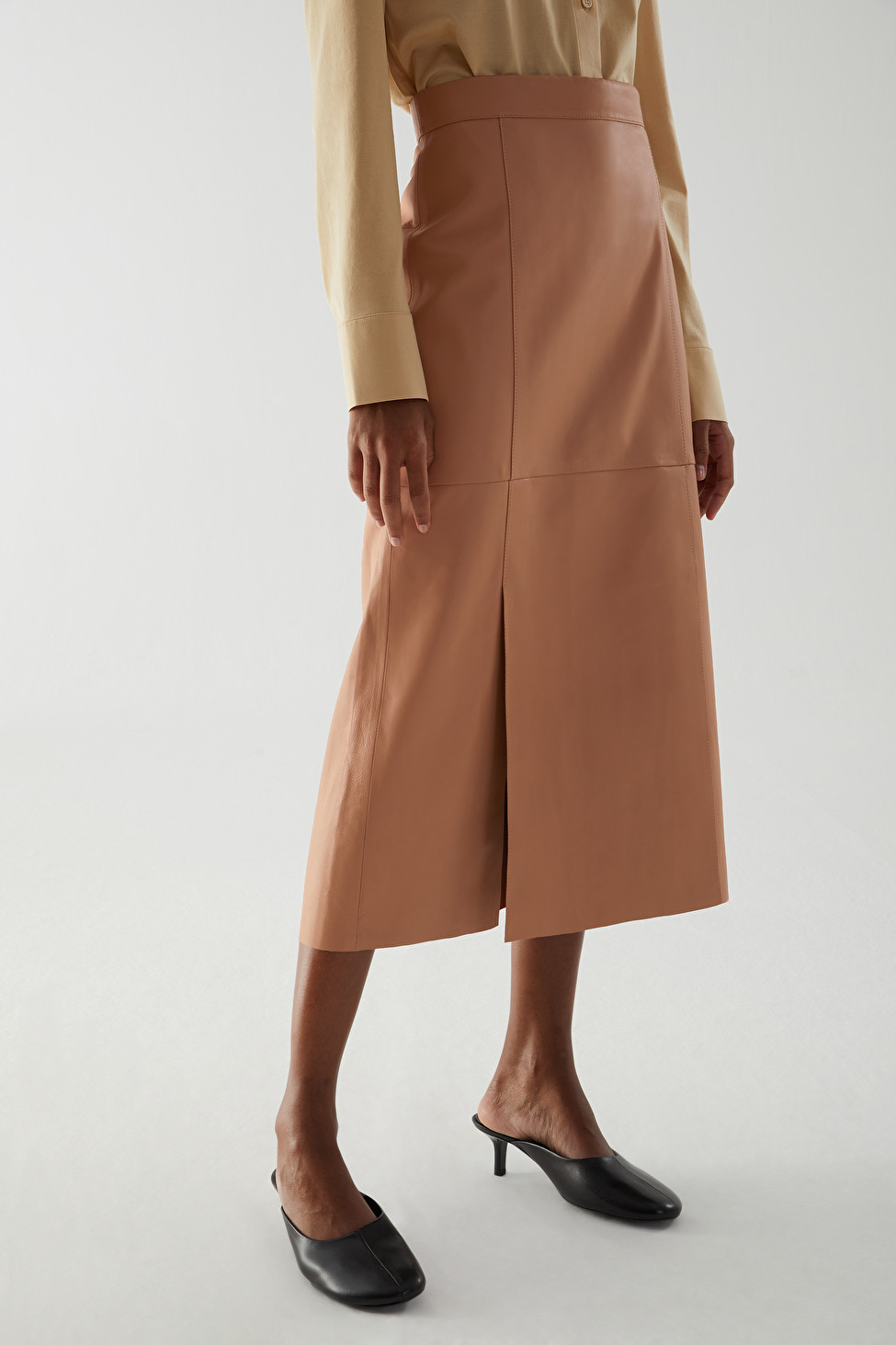 COS Nappa Leather A-Line Midi Skirt