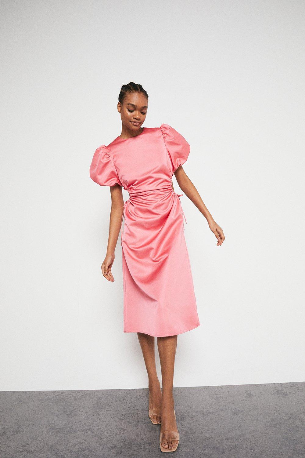 Warehouse Satin Dress With Cut Outs