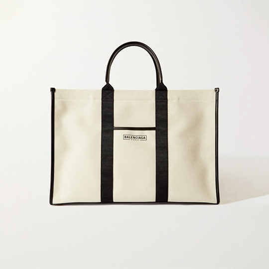 Balenciaga Neo Navy Large Leather-Trimmed Organic Cotton-Canvas Tote