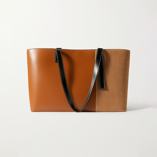 Staud Shoko Topstitched Leather and Suede Tote