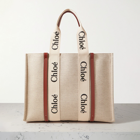 Chloé Woody Large Leather-Trimmed Cotton-Canvas Tote
