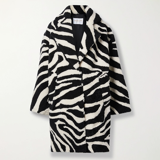 Michael Kors Collection Oversized Zebra-Intarsia Shearling Coat