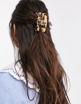 ASOS Design Rectangle Hair Clip Claw in Milky Tort