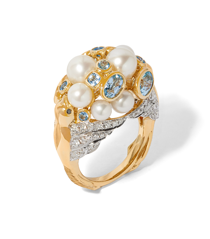 Annoushka x Temperley 18ct Gold Pearl Diamond Lovebirds Ring