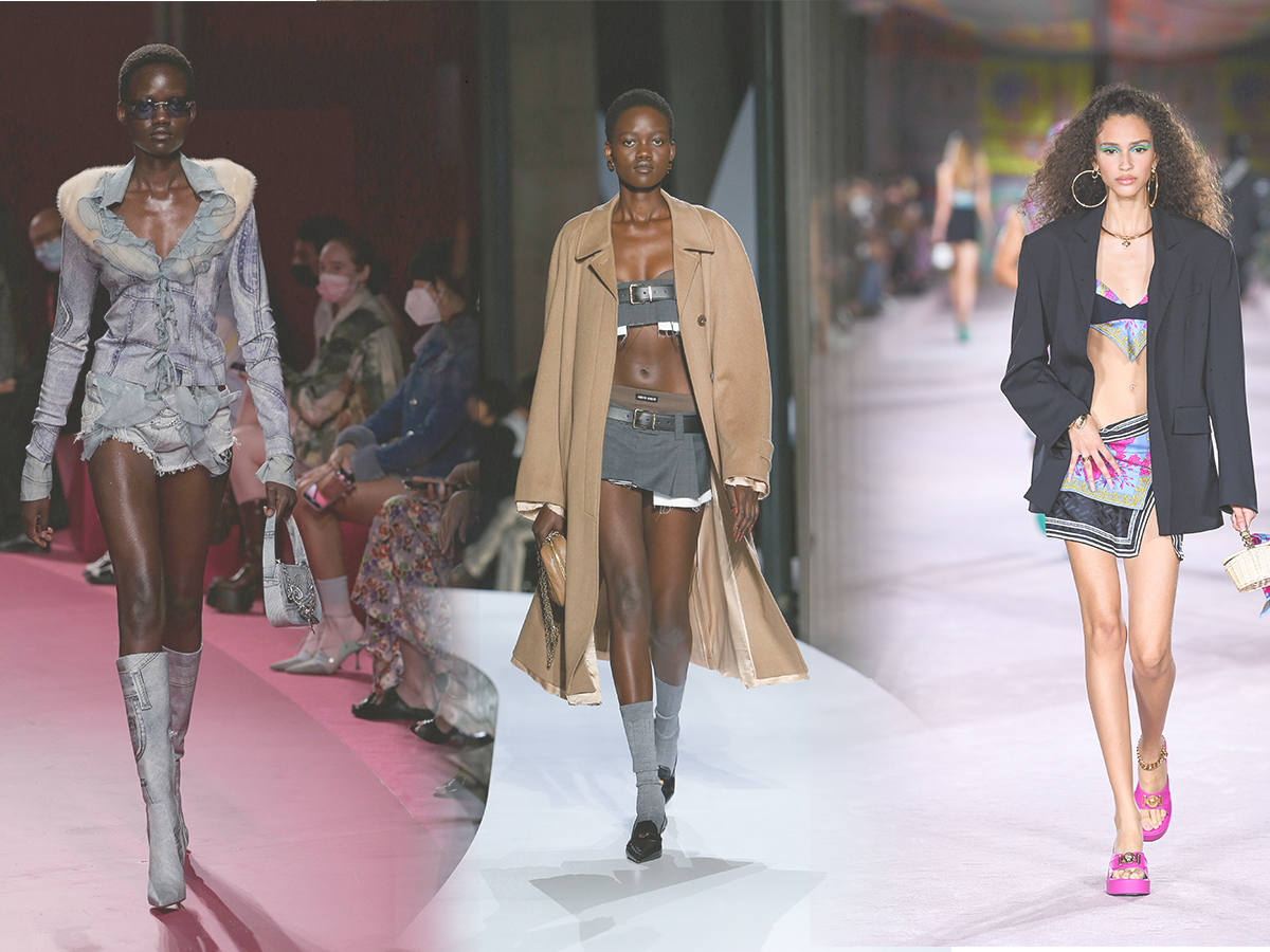 Blumarine, Miu Miu, and Versace Models Wearing the Micro Clothing Trend