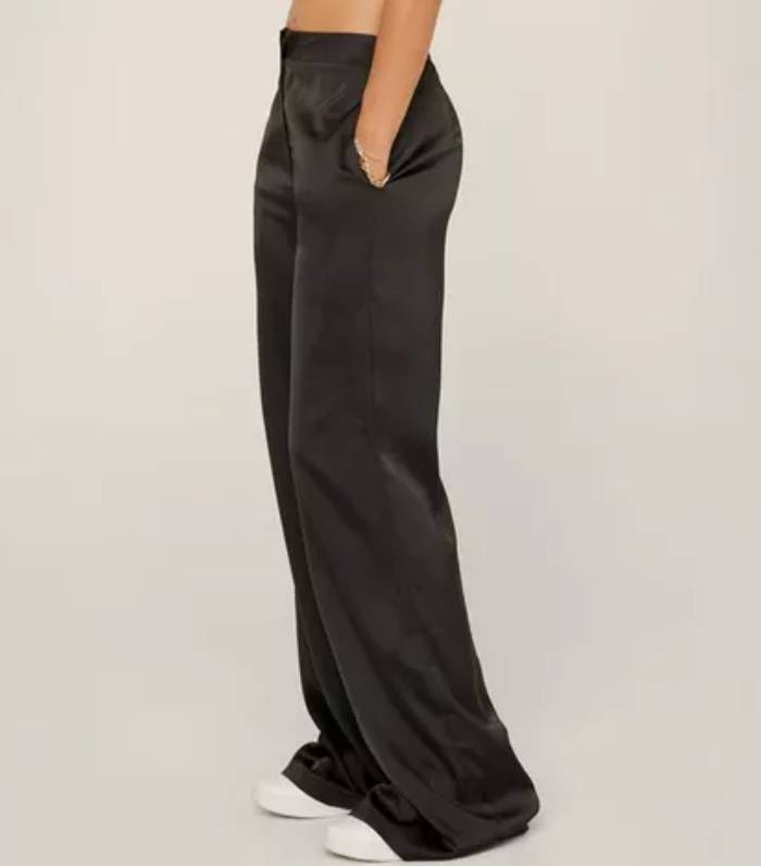Nasty Gal Satin Wide Leg Mid Rise Tailored Trousers