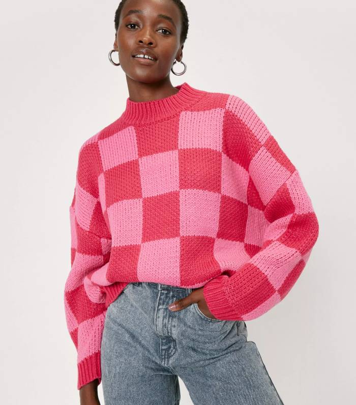 Nasty Gal Colour Block Patch Pattern Oversized Sweater
