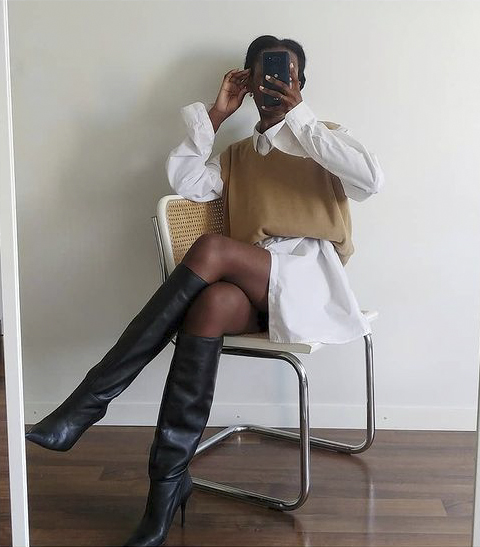 Outfits with Knee-High Boots: @sylviemus_ wears a pair of black knee boots