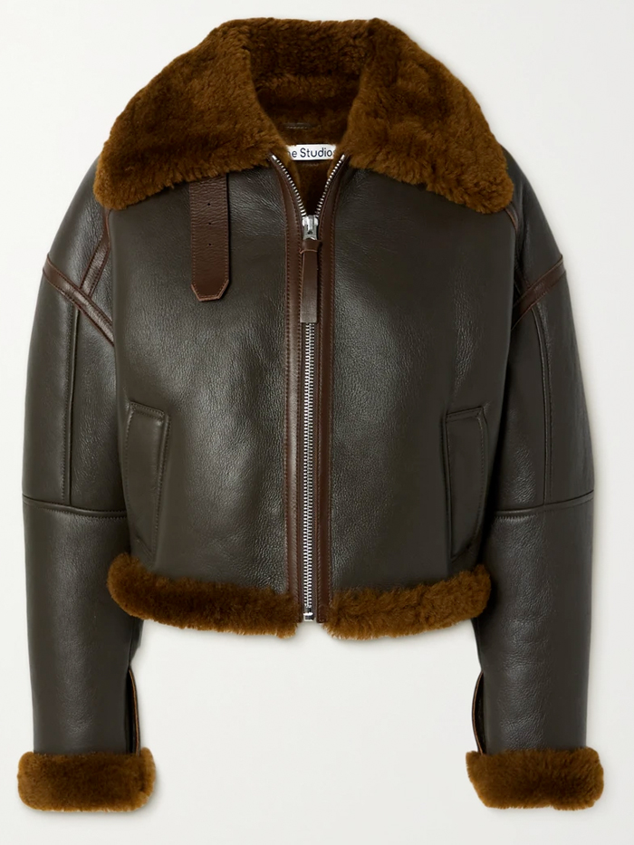 Acne Studios Shearling-Trimmed Textured-Leather Jacket