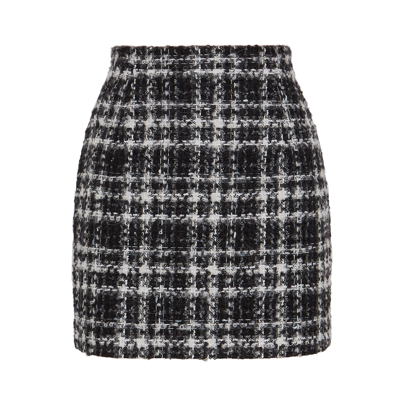 Alessandra Rich Checked Metallic-Weave Bouclé Tweed Mini Skirt