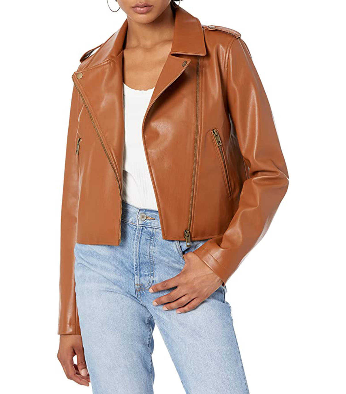 The Drop womens Heather Faux Leather Moto Jacket