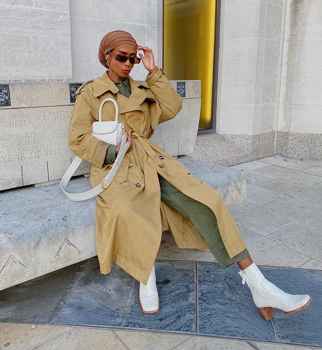 High Street Winter Fashion 2021: Basma Kahie wears a trench coat from Arket