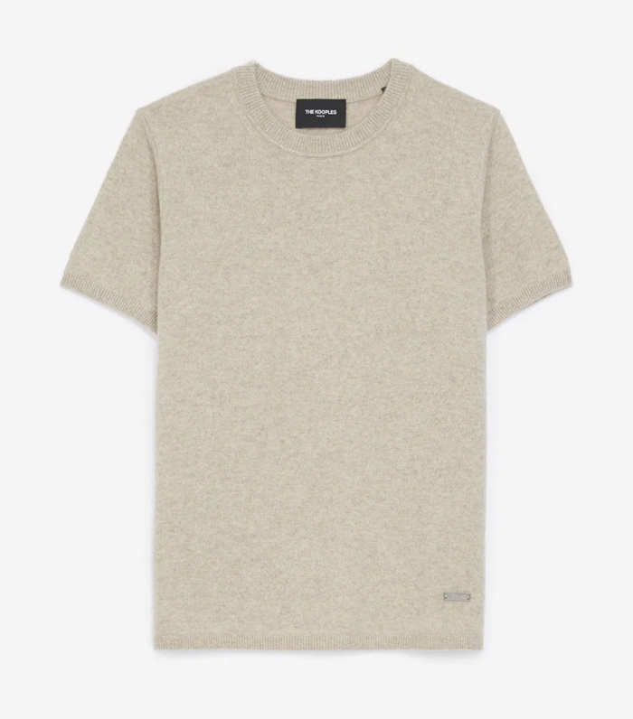 Kooples Fitted Beige S/S Cashmere Sweater W/Crew Neck