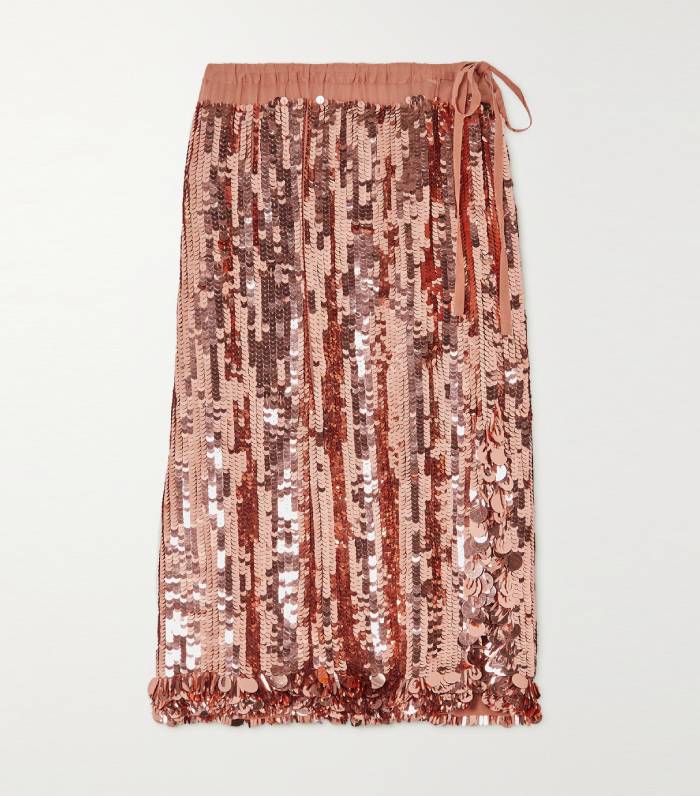 Dries Van Noten Sequined Tulle Midi Skirt