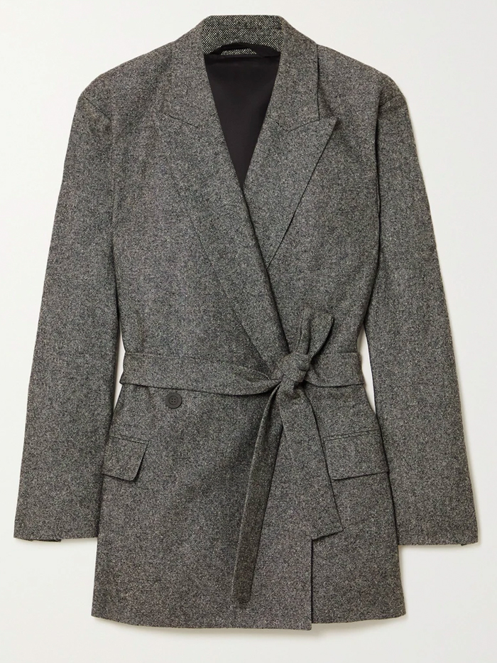 ACNE Studios Belted Double-Breasted Mélange Woven Blazer