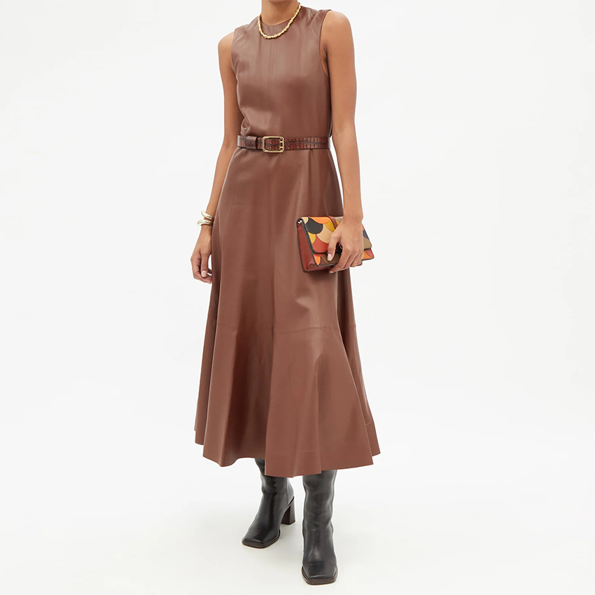 Chloé Flared Leather Midi Dress