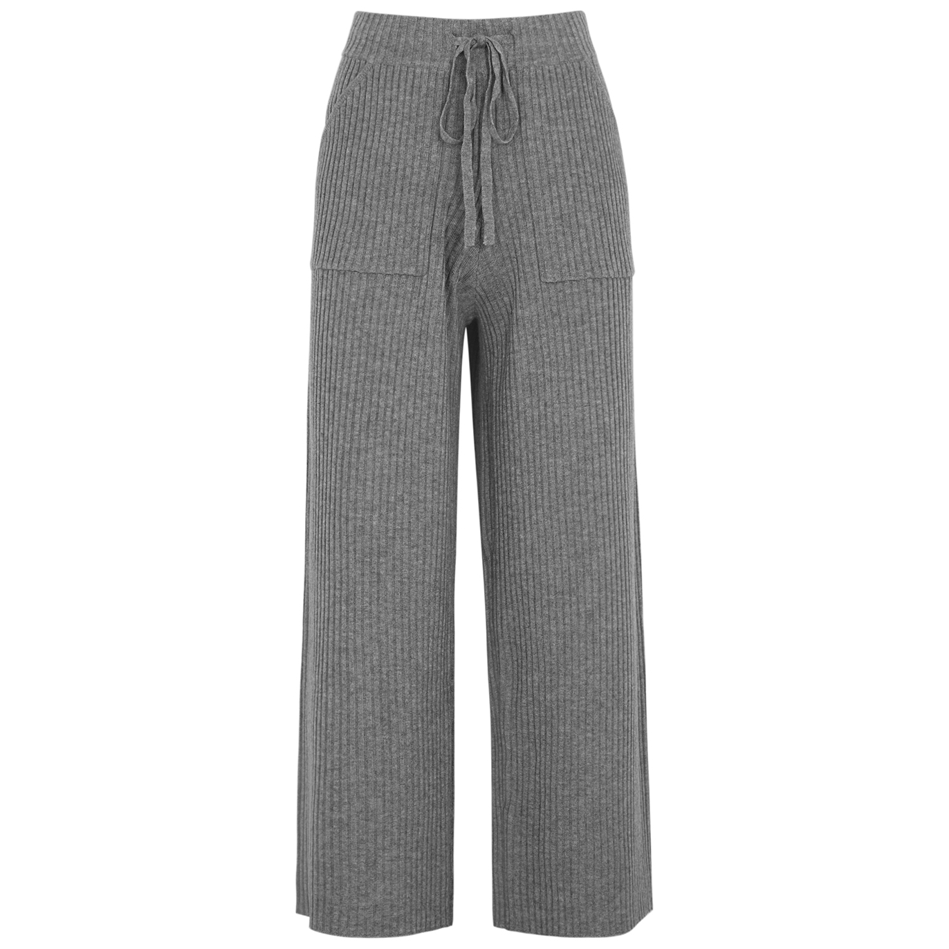 Paige Olivine Grey Wide-Leg Ribbed-Knit Trousers
