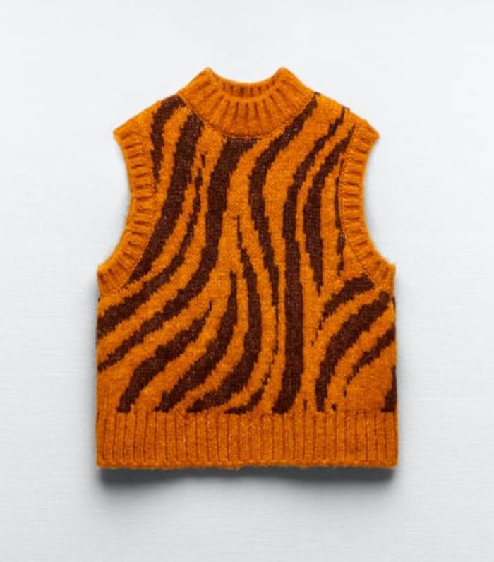 Zara Animal Jacquard Knit Vest