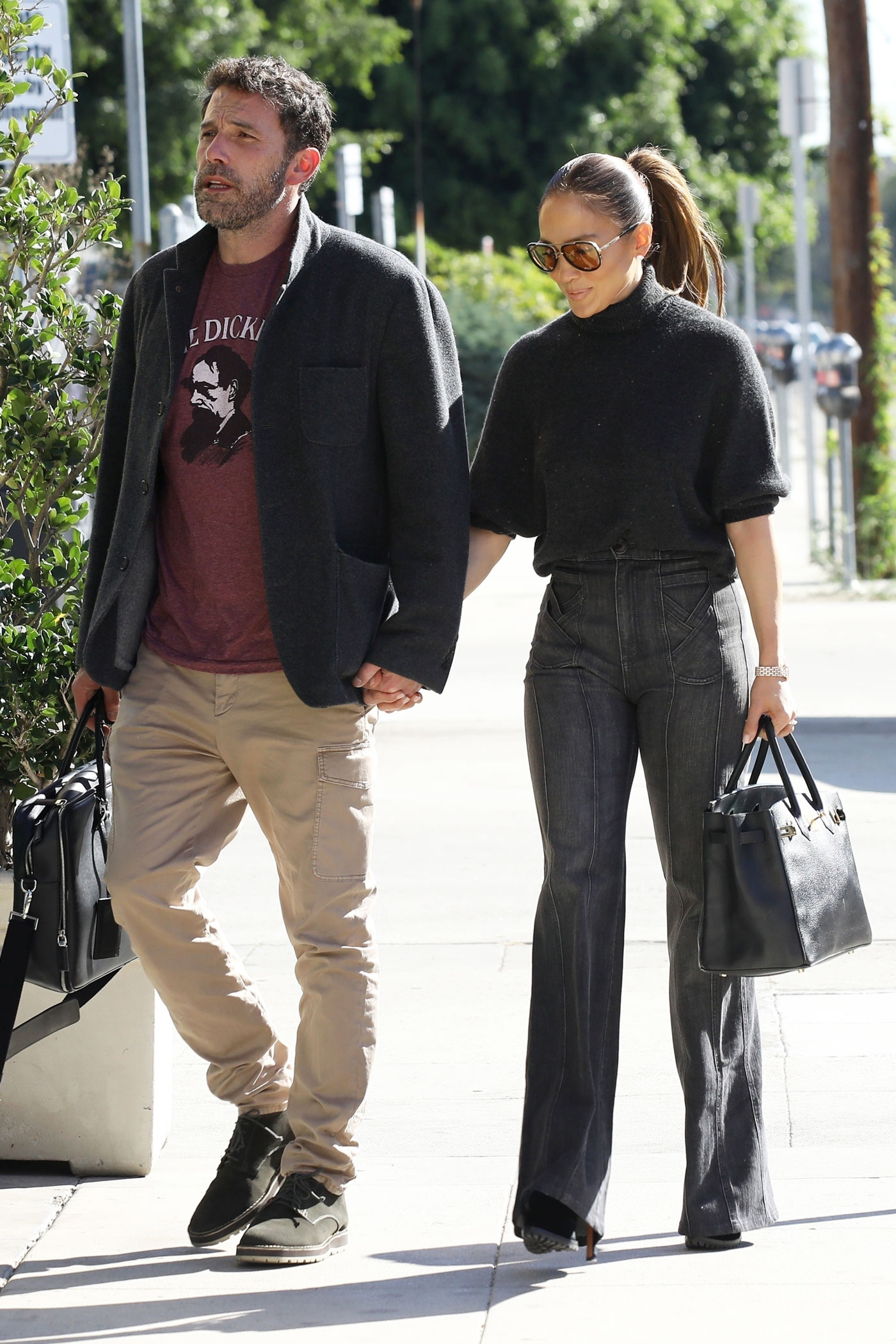 jennifer lopez with ben affleck photos wearing flared jeans and a birkin bag