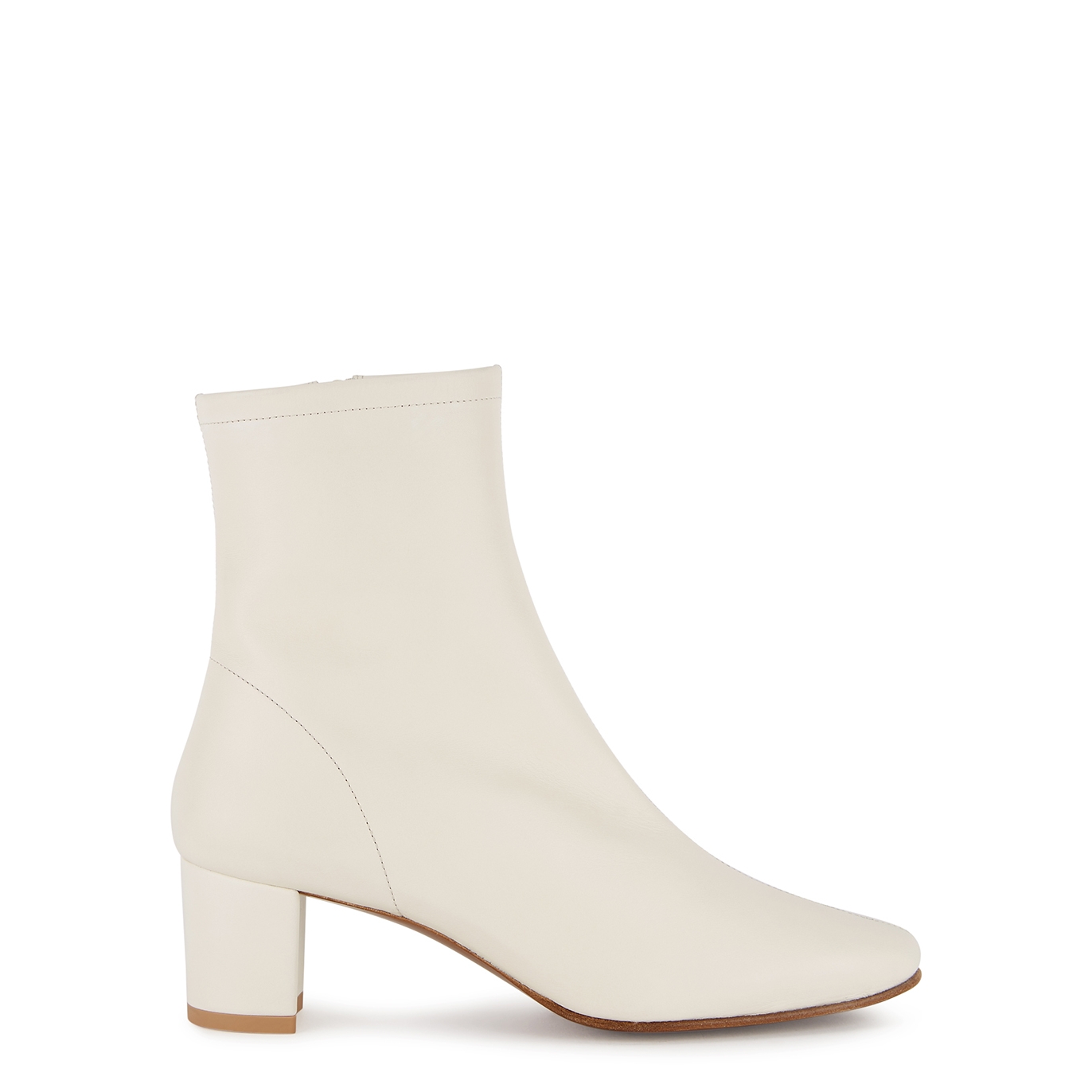 BY FAR Sofia 65 Off-White Leather Ankle Boots