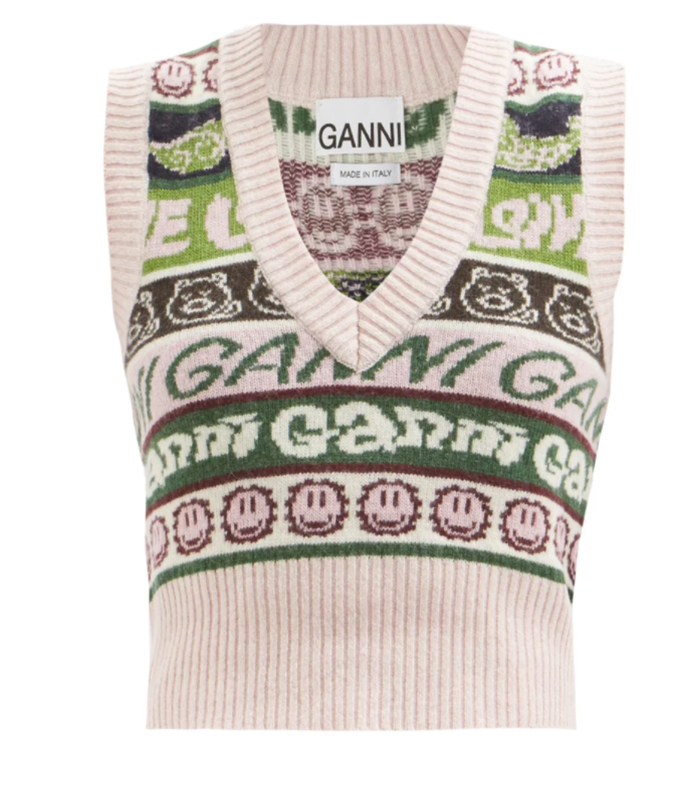 Ganni Logo-Jacquard Wool-Blend Vest