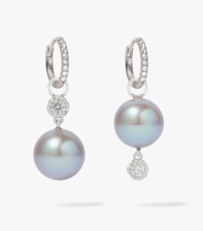 Annoushka 18ct White Gold Diamond & Grey Pearl Earrings