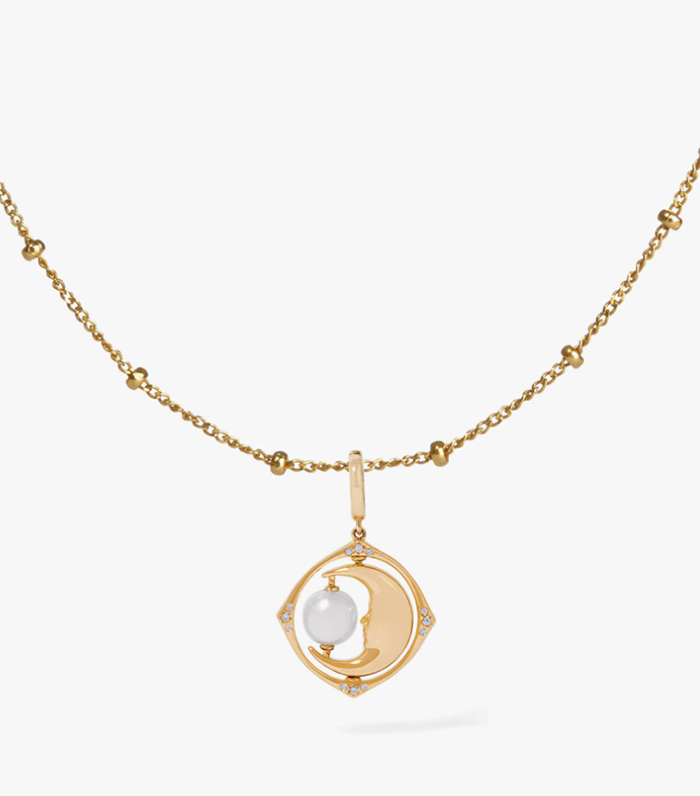 Annoushka Mythology 18ct Gold Pearl Spinning Moon Mini Charm Necklace
