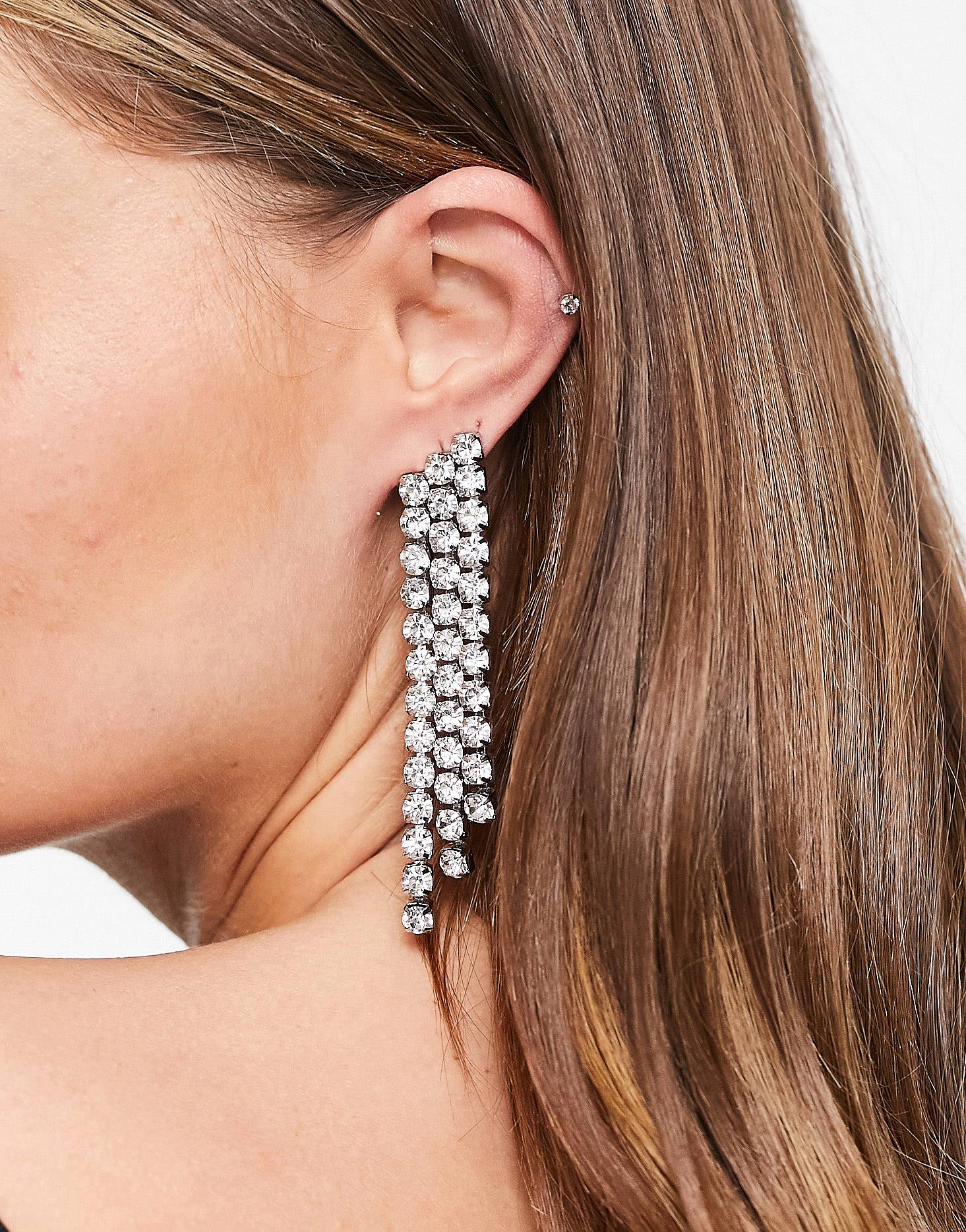 ASOS Design Earrings With Crystal Drop in Silver Tone