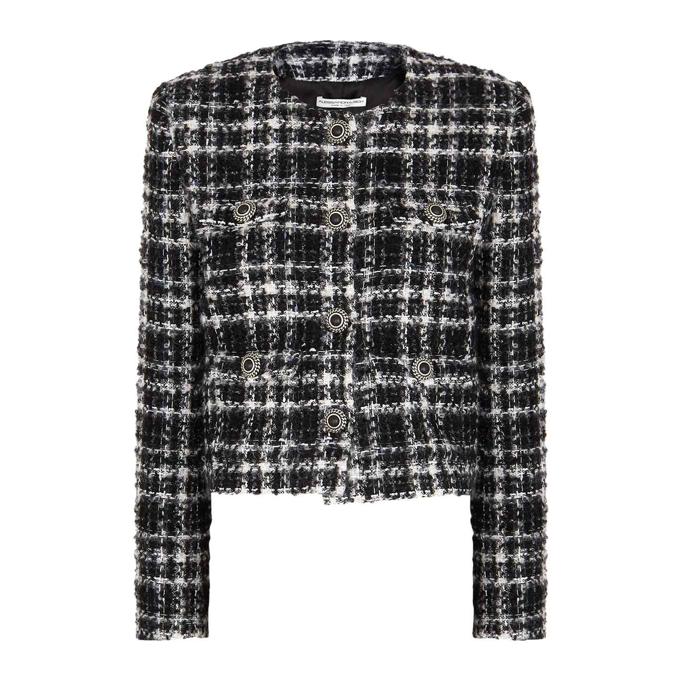 Alessandra Rich Checked Metallic-Weave Bouclé Tweed Jacket