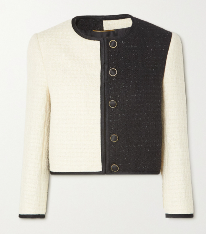 Saint Laurent Cropped two-tone metallic tweed jacket
