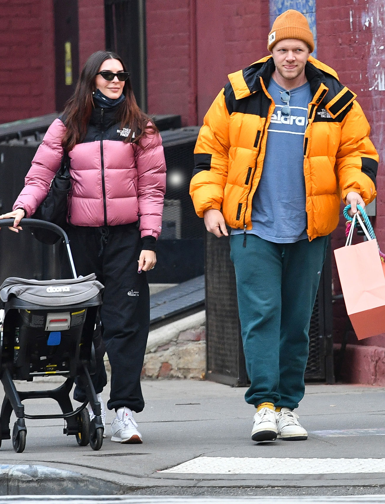 Emily Ratajkowski EmRata wore a North Face puffer jacket in pink