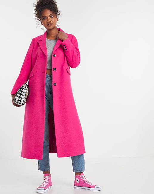 Simply Be Bright Pink Slim Crombie Coat